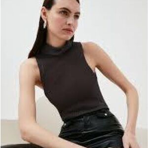 Karen Millen Black Slinky Sleeveless Roll Neck Tank